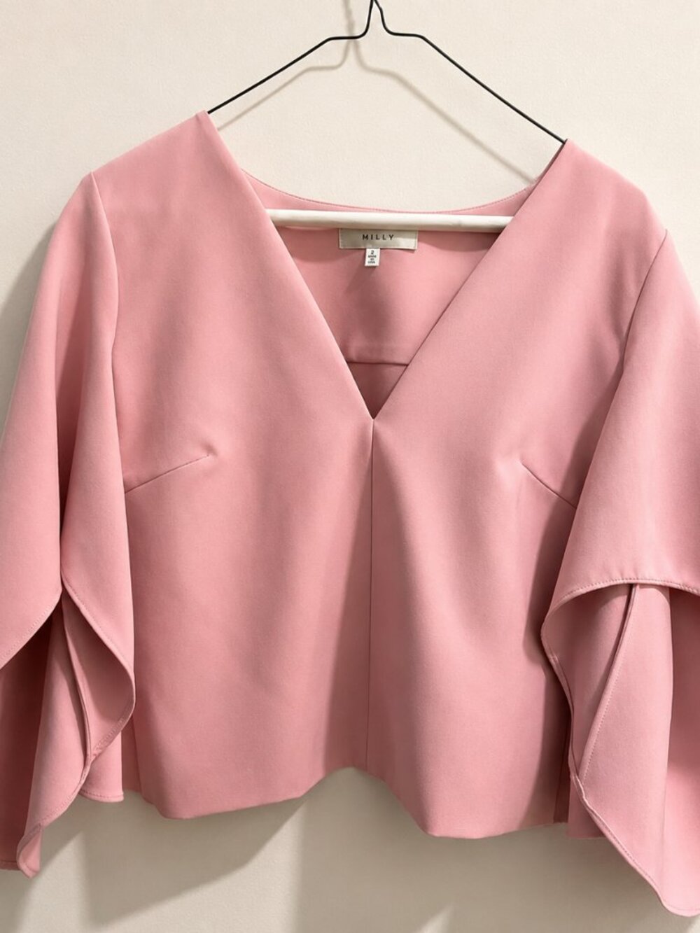 NEW Milly Rose Pink Dolman 3/4 Sleeve V Neck Cropped Top S